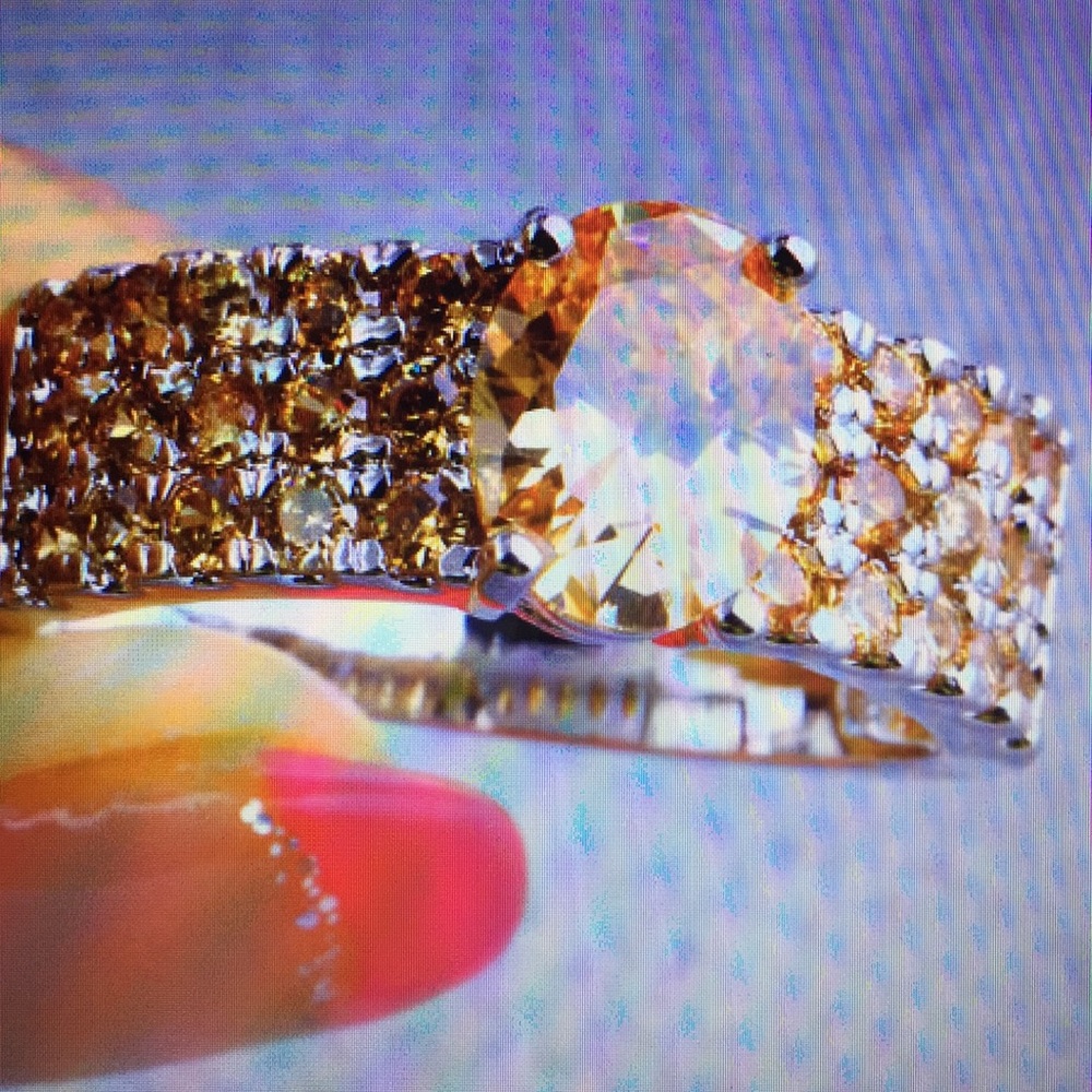 Champagne Crystal Halo Ring with Pavé Band - Unbranded